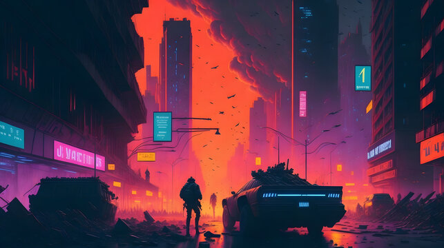 Riot in night city cyberpunk style Generated AI