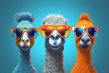 Funny animals wearing sunglasses  - obrazy, fototapety, plakaty