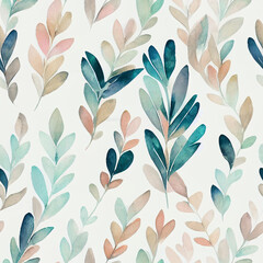 Whimsical Watercolor: A Natural Green Spring Pattern of Modern Decorative Leaves in a Refreshing Seamless Design