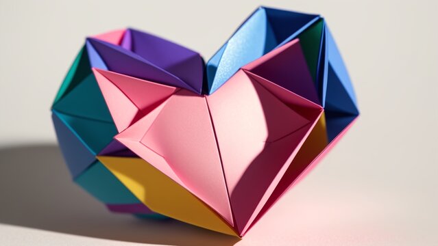 A Digital Image Illustrating A Brilliantly Colorful Origami Heart