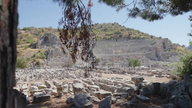 Tourists visiting ancient city Ephesus, Anatolia in Selcuk, Turkey. 
