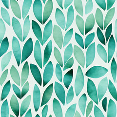 Whimsical Watercolor: A Natural Green Spring Pattern of Modern Decorative Leaves in a Refreshing Seamless Design