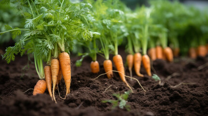 Carrots Growing in a Outdoor Ecological Vegetable Garden