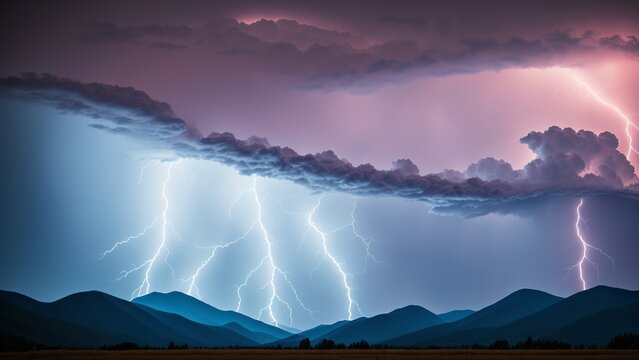 A Depiction Of A Serenely Tranquilous Scene Of A Lightning Storm