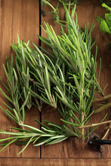 Fresh Rosemary on Wooden Table