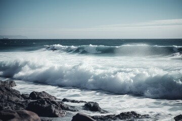 Waves crashing on shore background, Generative ai