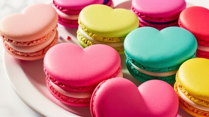 Fototapeta na wymiar An Illustration Of A Colorful Plate Of Macarons With Hearts On Them