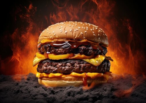 double beef burger cheese fire create using generative ai tools