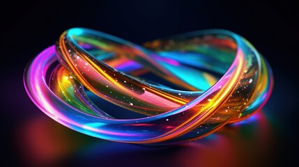 A neon light splashes colorful mobius strip infinity, isolated background, ai