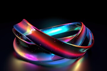 A neon light splashes colorful mobius strip infinity, isolated background, ai