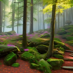 1197 Magical Forest Enclave: A magical and enchanting background featuring a magical forest enclave with glowing mushrooms, enchanted trees, and a whimsical and ethereal atmosphere3, Generative AI