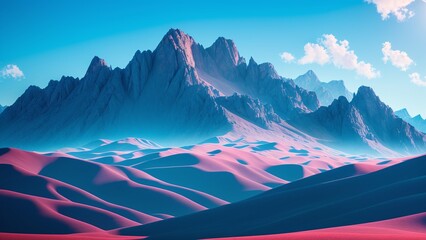 An Illustration Of An Elegant Desert Scene With A Mountain In The Background