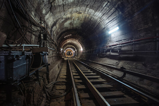 Round underground subway tunnel with tubing