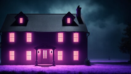 Fototapeta na wymiar An Artful Depiction Of An Exquisitely Detailed House With A Purple Glow