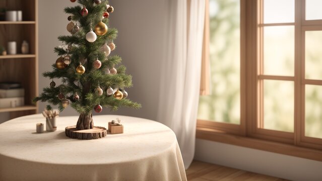 A Dreamy Image Of A Christmas Tree With Ornaments On It