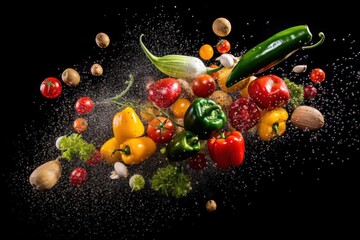 mix vegetable flying through the air Cinematic Editorial Food Photography