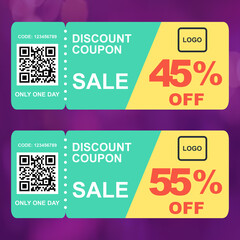 Vector set of discount coupons in green and yellow, unique design
