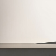 Unoccupied table placed against a textured khaki grey wall background