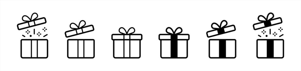 Gift box icon set in line style. Surprising gift box, Gift wrapping simple black style symbol sign for apps and website, vector illustration.