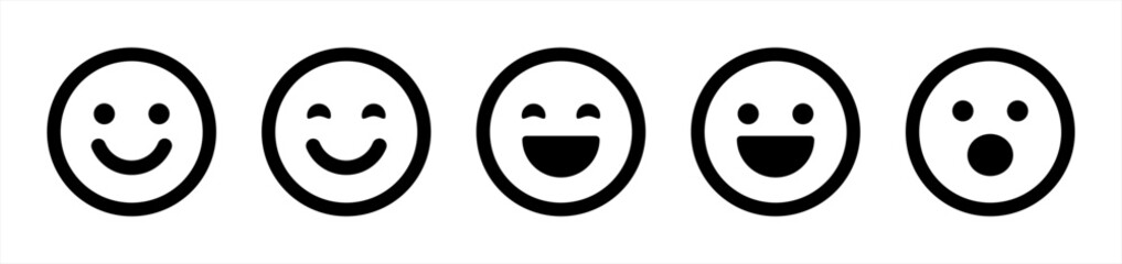 Happy smiley face or icon set in line style. emoticon line art simple black style symbol sign for apps and website, vector illustration.