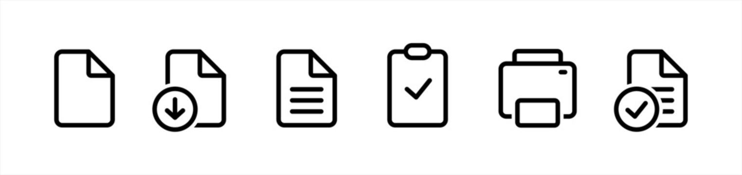 Office document icon set in line style. download, print office simple black style symbol sign for apps and website, vector illustration.