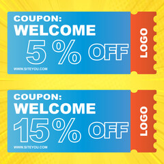 Vector a set of discount coupons on a multicolored discount banner