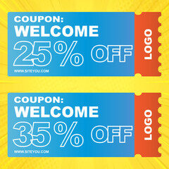 Vector a set of discount coupons on a multicolored discount banner