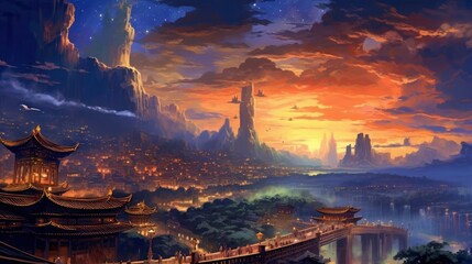 chinese city in clouds Generative Ai