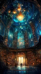Fototapeta na wymiar a library set in a sky Generative Ai