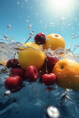 Fototapeta na wymiar red fresh green vitamin background water food fruit drop healthy strawberry. Generative AI.