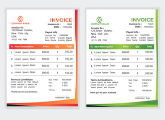 Business Minimal Corporate Invoice design template vector illustration bill form price . Creative template and stationery design payment agreement design template Cash Memo, Vector Quotation Design