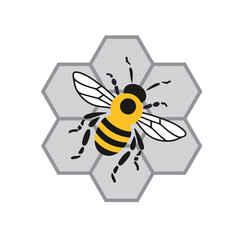 Flat vector illustration of bee on honeycombs isolated on white background