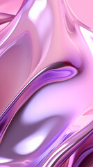A poster with liquid metal forms in colors violet and pink pastel colors. AI generative