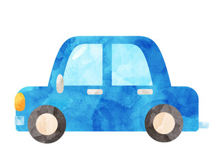 水彩風に加工した青い車のイラスト