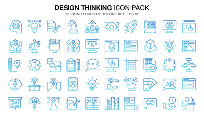A set pack Design Thinking of (gradient outline) style.
The collection includes of business developments,programing , web design,app design and more.