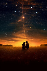 Couple sitting and kissing under the stars, beautiful, AI generative