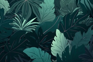 Tropical leaves background in shades of green, Generative ai
