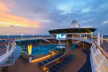 Fototapeta na wymiar Cruise ship heading to Caribbean islands cruise vacation from Miami, Florida, USA.