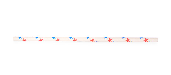 Fototapeta premium One paper straw with colorful stars for drinking isolated on white
