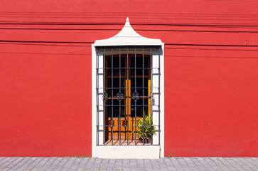 Scenic colorful colonial architecture of Cholula streets in historic center in Mexico Puebla.