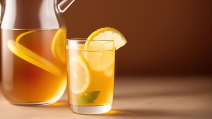 Fototapeta premium An Artful Depiction Of An Evocative Glass Of Lemonade And A Pitcher Of Lemonade