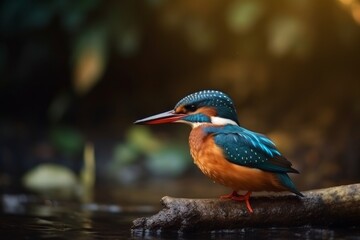 Fototapeta premium Common kingfisher alcedo atthis in natural habitat, Generative ai