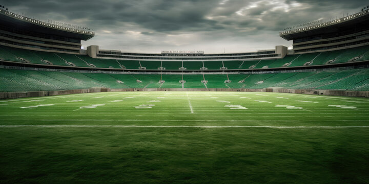 green field in american football stadium