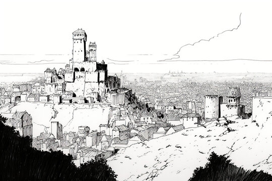 Pencil sketch of city Generative AI