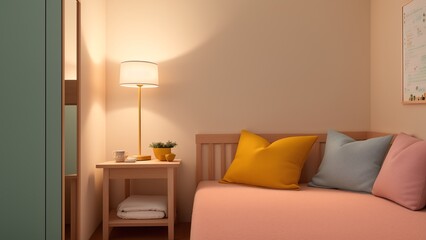 A Vividly Expressive And Enchanting Bedroom With A Bed And A Nightstand