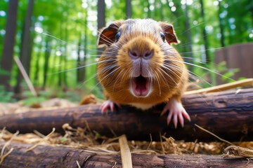 selfie of a guinea pig in the forest, meme, generative ai