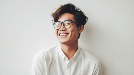 眼鏡をかけたアジア人の若い男性のポートレート・顔（Generative AI）

