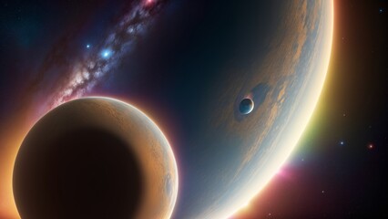 A Digital Image Illustrating A Beautifully Composed Image Of A Planet And Its Moon