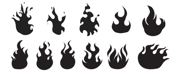 Fire flames, set vector icons