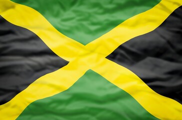 Jamaica flag on a wavy background. Wavy flag of Jamaica fills the frame.